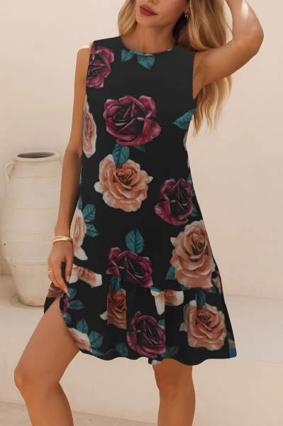 Kadın Kolsuz Sırttan Bağlamalı Fırfırlı Leopar Desenli Süprem Elbise