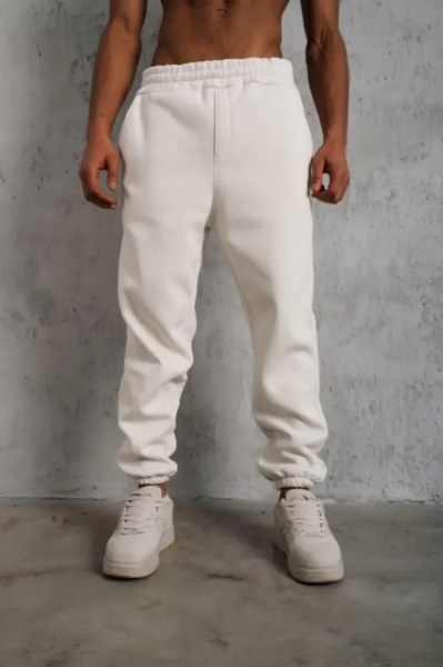 Erkek Üç İplik Alt Eşofman Lastikli - Beyaz