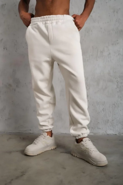 Erkek Üç İplik Alt Eşofman Lastikli - Beyaz