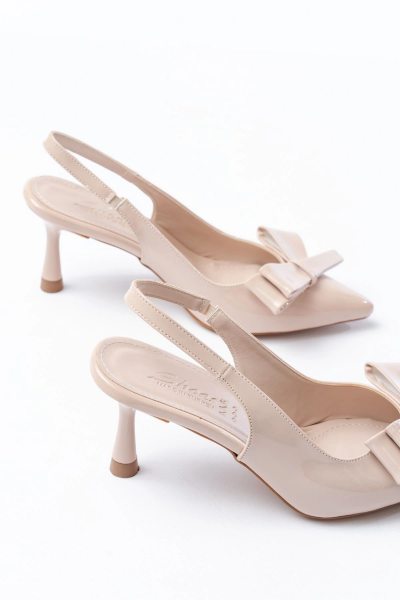 İNF-4501 Bej Rugan Günlük Arkası Açık Fiyonklu Topuklu Bayan Ayakkabı