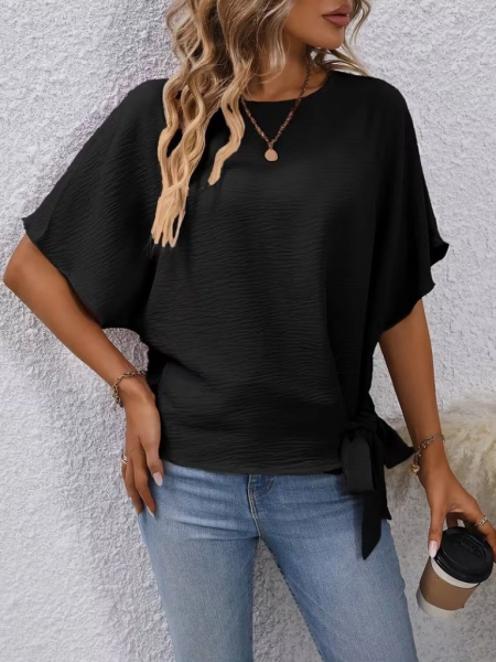 Kadın Kısa Kollu Bisiklet Yaka Yandan Bağcıklı Aerobin Bluz