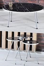 Zigon Sehpa Elips Gümüş Metal Ayak Gümüş Bendir Set