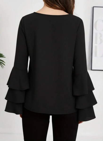Kadın Uzun Kollu Bisiklet Yaka Kollar İspanyol Volanlı Sandy Bluz