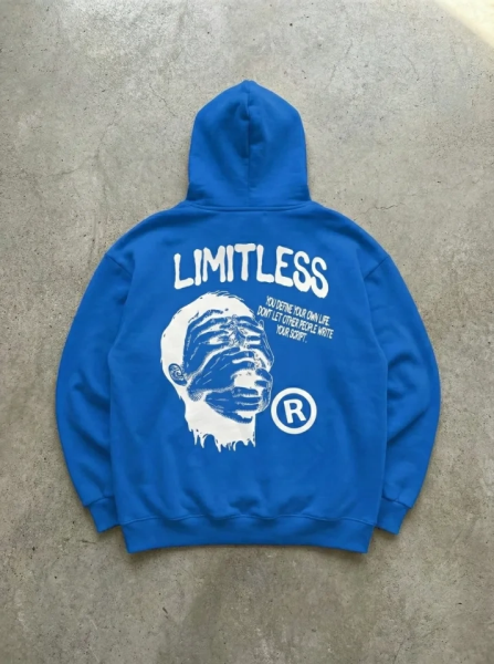 Erkek Premium Baskılı Kapşonlu Sweatshirt Üç İplik İçi Pamuklu Kanguru Cepli - Saks Mavisi