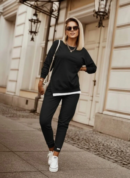 Kadın Uzun Kollu Bisiklet Yaka Yandan Fermuarlı Viskon Iki Iplik Bluz Ve Pantolon Ikili Takım