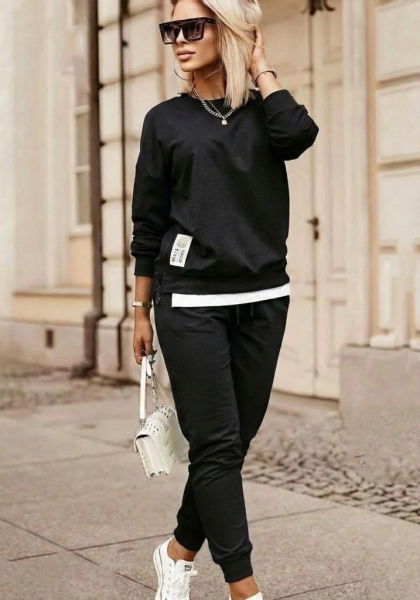 Kadın Uzun Kollu Bisiklet Yaka Yandan Fermuarlı Viskon Iki Iplik Bluz Ve Pantolon Ikili Takım