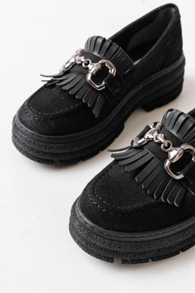 749-750 Siyah Süet Tokalı Günlük Yüksek Tabanlı Loafer Ayakkabı