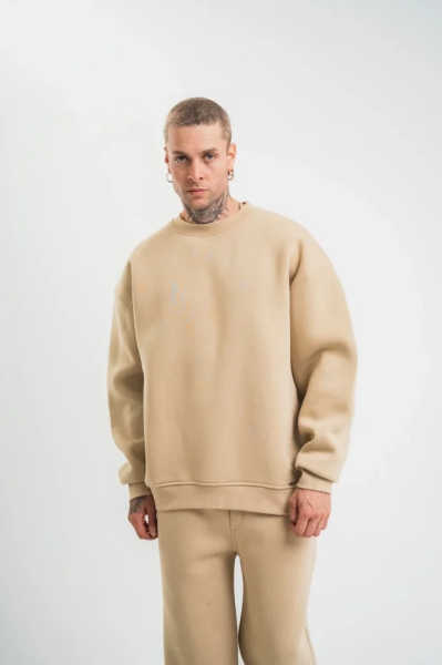 Uzun Kol Bisiklet Yaka Basic SweatShirt - Bej