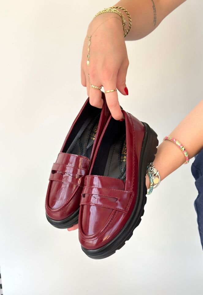 Narli Bordo Rugan Oxford Ayakkabı