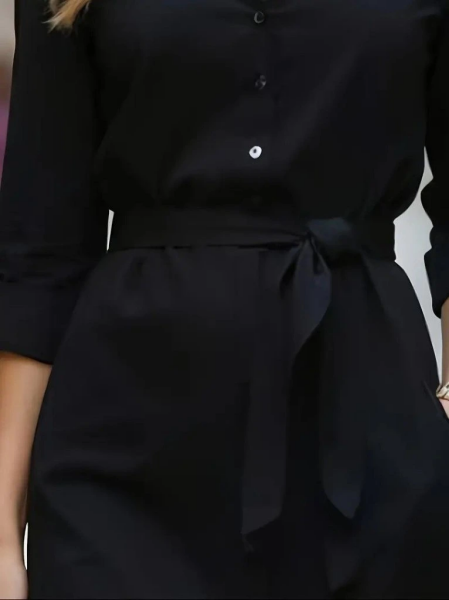 Kadın Uzun Kollu Yakalı Belden Kuşaklı Midi Trikoton Elbise