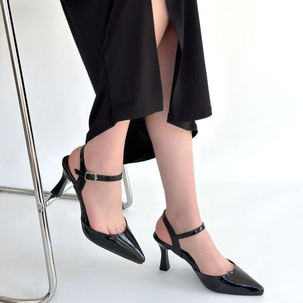 Suden Siyah Rugan Topuklu Ayakkabı