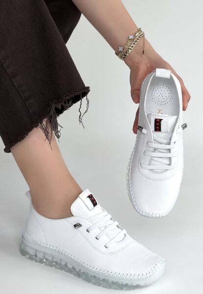 Jiten Beyaz Deri Bağcıklı Spor Ayakkabı