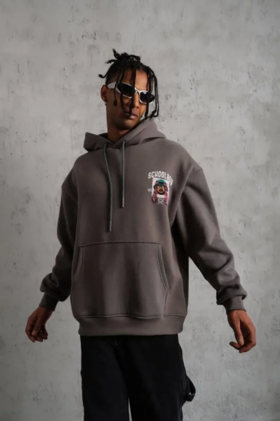 Erkek SCHOOL BOY Baskılı Kapüşonlu Sweat - Gri