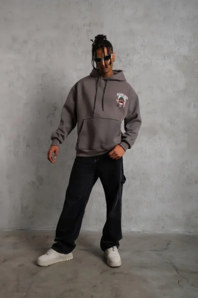 Erkek SCHOOL BOY Baskılı Kapüşonlu Sweat - Gri