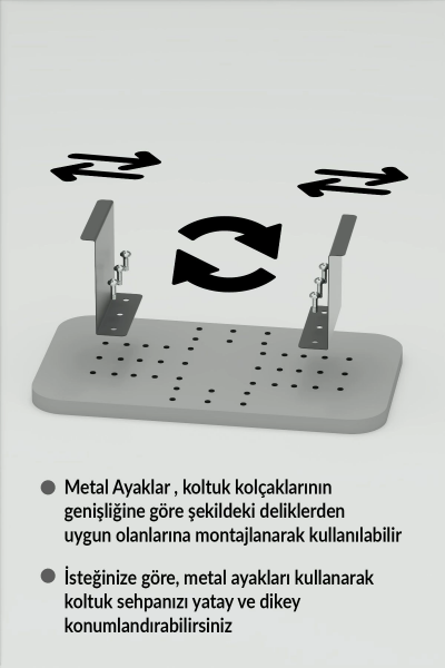 Yan Sehpa Ayarlanabilir Tepsi DİKDÖRTGEN Dekoratif Modern Yatay Dikey Koltuk Sehpası GORDİON