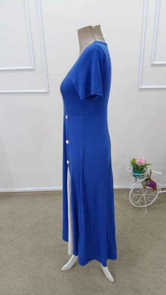 Kadın Kısa Kollu Asimetrik Yakalı Düğme Detaylı Midi Viskon Elbise