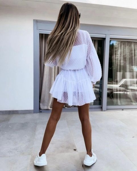 Kadın Uzun Kollu Puantiye Detay Gömlek Elbise