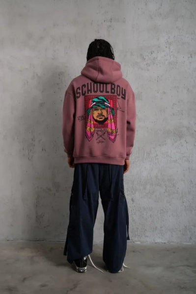 Erkek SCHOOL BOY Baskılı Kapüşonlu Sweat - Gül Kurusu