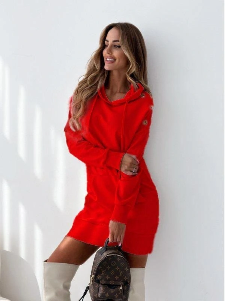 Kadın Uzun Kollu Kapüşon Detay Mini Elbise