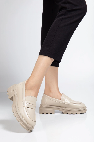 746-759 Bej Yanki Yüksek Tabanlı Loafer Ayakkabı