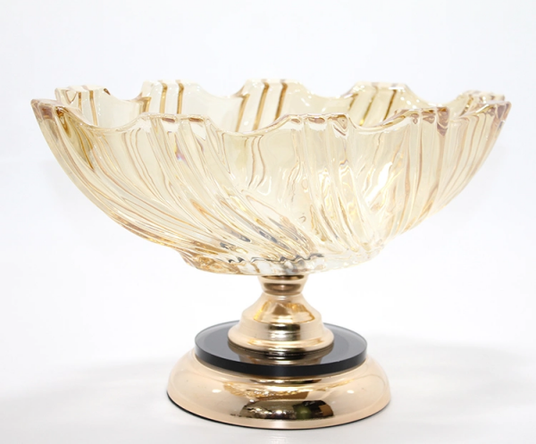 Lüks Ayaklı Kristal Cam Gondol Sunumluk Gold Detaylı