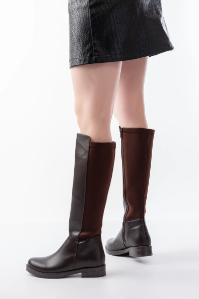 165-305 Kahve Arka Streç Fermuarlı Günlük Kadın Çizme