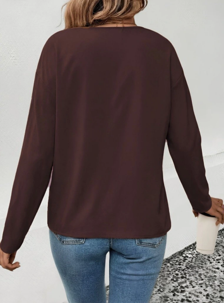 Kadın Uzun Kollu V Yakalı Leopar Detaylı Viskon Iki Iplik Bluz