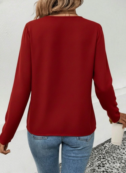 Kadın Uzun Kollu V Parlak Yaka Detaylı Viskon Bluz