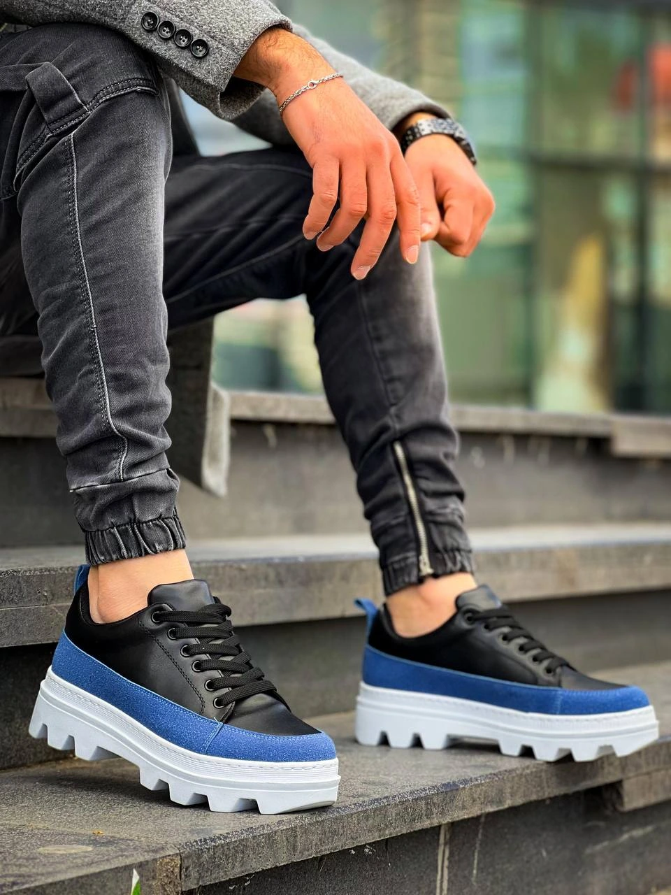 KB-056 Kuback Siyah Sarı Detaylı Beyaz Yüksek Taban Günlük Spor Ayakkabı