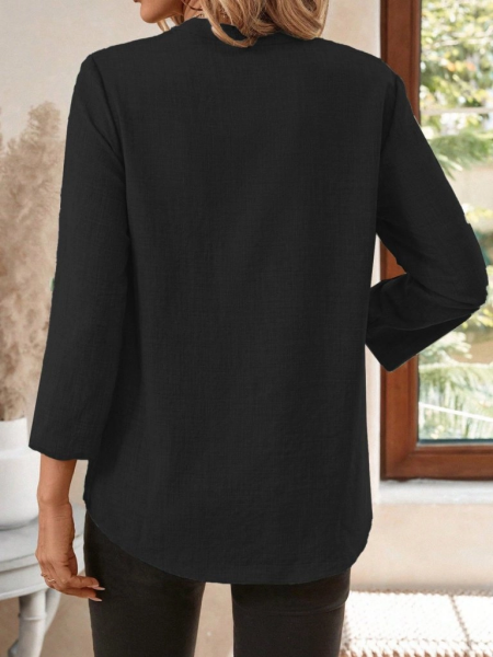 Kadın Truvakar Kol V Yakalı Keten Bluz