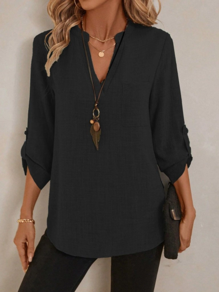 Kadın Truvakar Kol V Yakalı Keten Bluz