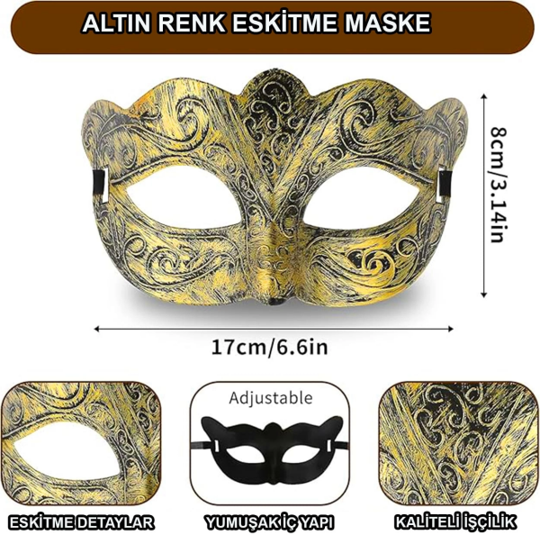 Altın Renk Eskitme Balo Maskesi