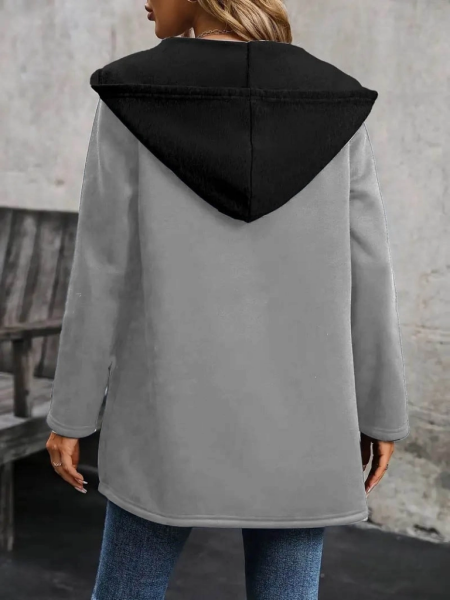 Kadın Uzun Kollu Kapşonlu çift Renkli şardonlu Iki Iplik Ceket