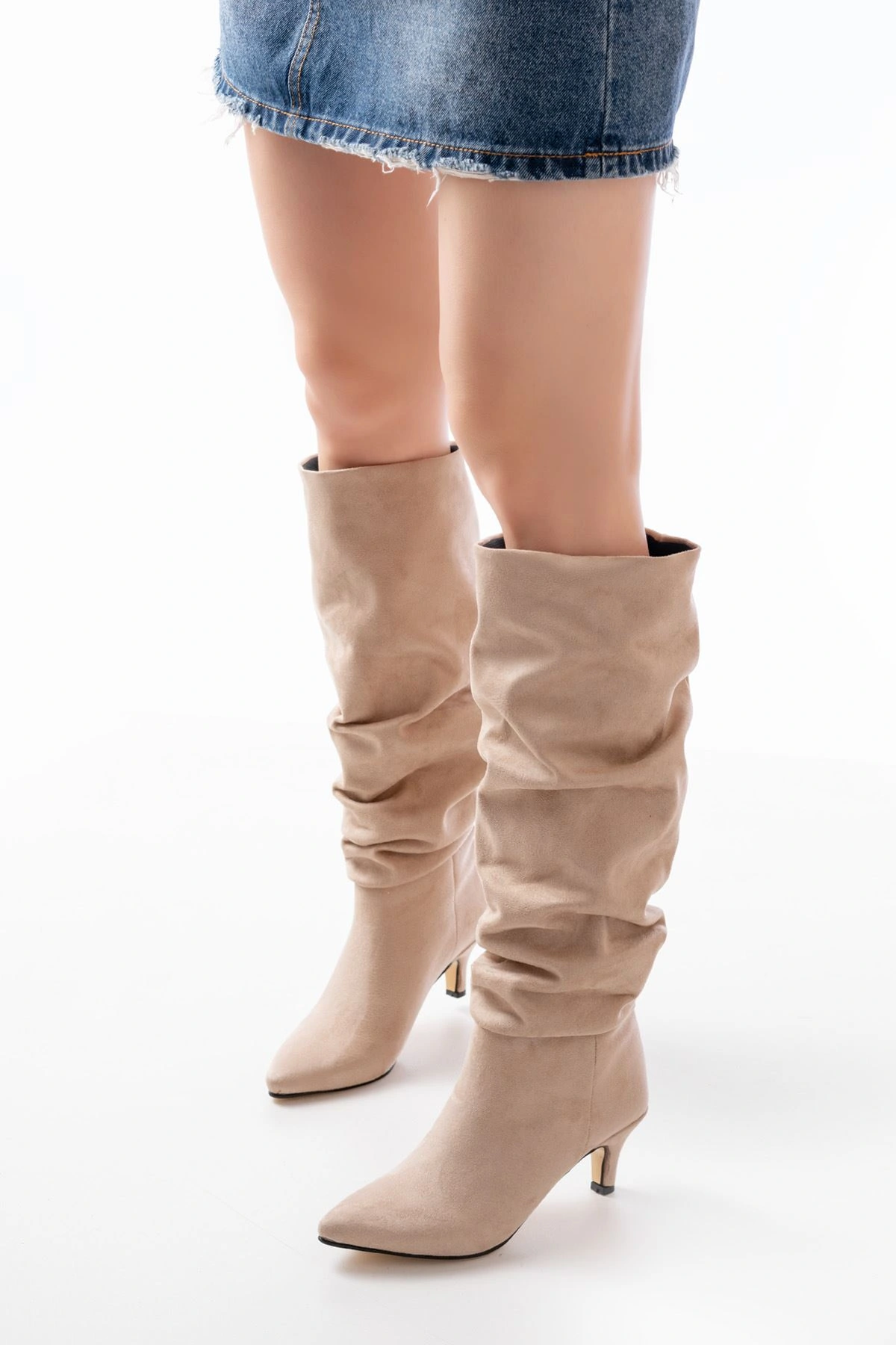 SR-2001 Kahverengi Süet Topuklu Günlük Bayan Çizme