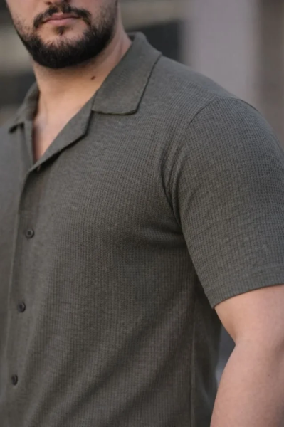 Erkek Waffle Dokuma Açık Yakalı Düğmeli Regular Kalıp 3’lü Gömlek Seti - Siyah, Haki, Lacivert