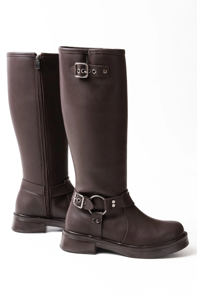 02-312 Bordo Toka Aksesuarlı Fermuarlı Günlük Kadın Çizme