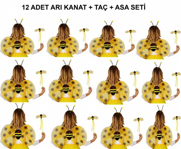 Okul Gösterileri için Arı Seti 12 Adet - Taç, Kanat, Asa