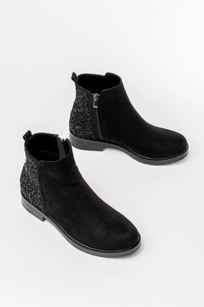 165-212 Siyah Süet Taş Aksesuarlı Fermuarlı Günlük Kadın Bot
