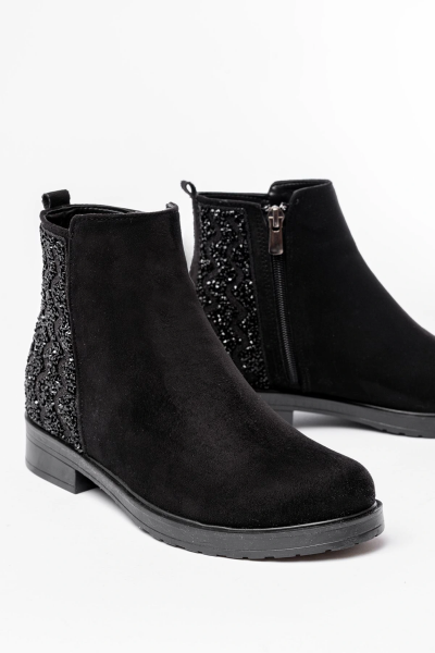 165-212 Siyah Süet Taş Aksesuarlı Fermuarlı Günlük Kadın Bot