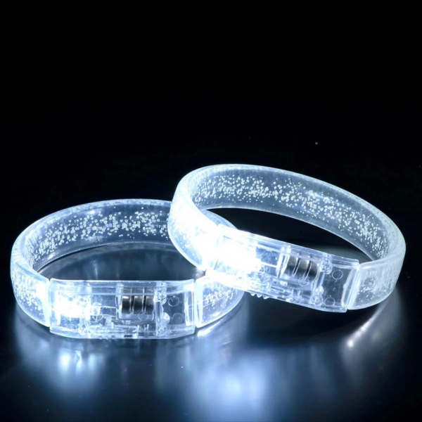 Beyaz-Gümüş Led Işıklı Baskı Yapılabilen Pilli Bileklik Bilezik