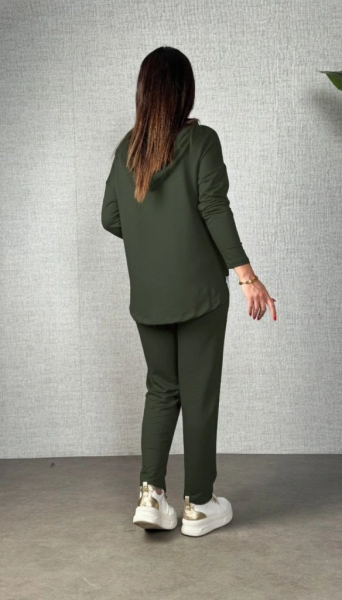 Kadın Uzun Kollu Kapşonlu Bağcıklı Viskon Iki Iplik Bluz Ve Pantolon Ikili Takım