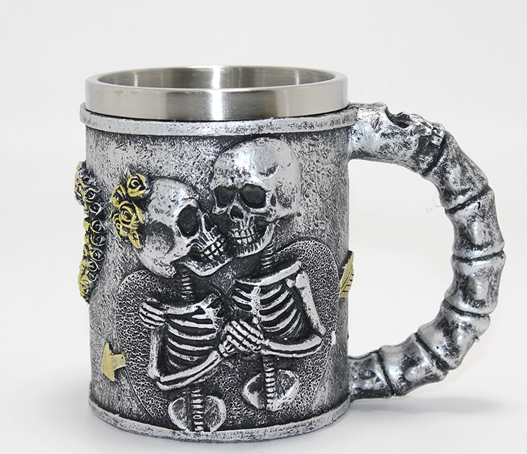 Sonsuz Aşk İskelet Tasarımlı 3D Kabartmalı Çelik Kupa Bardak