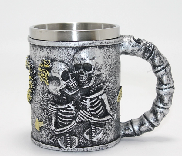 Sonsuz Aşk İskelet Tasarımlı 3D Kabartmalı Çelik Kupa Bardak