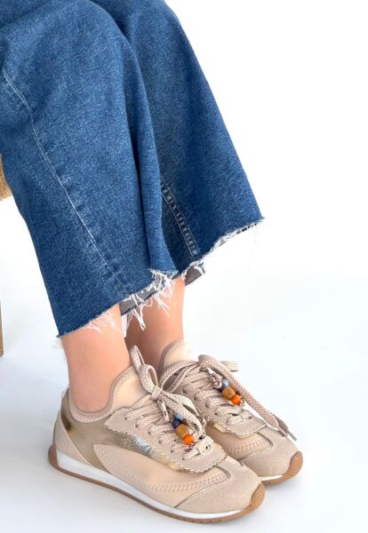 Riaf Bej Cilt Bağcıklı Spor Ayakkabı