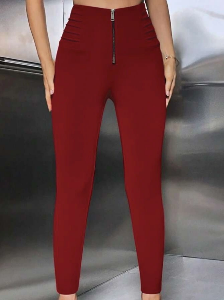 Kadın Yüksek Belli önden Fermuar Ve Nervur Detaylı Dalgıç Tayt