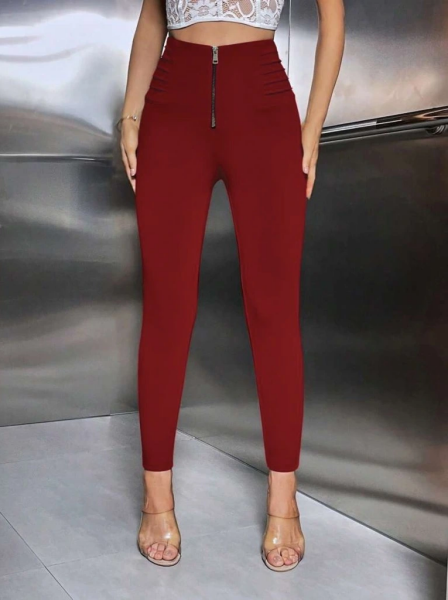 Kadın Yüksek Belli önden Fermuar Ve Nervur Detaylı Dalgıç Tayt