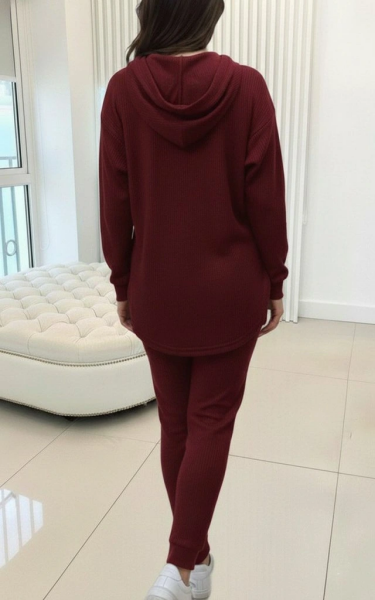 Kadın Uzun Kollu Kapşonlu Meloni Bluz Ve Pantolon Ikili Takım