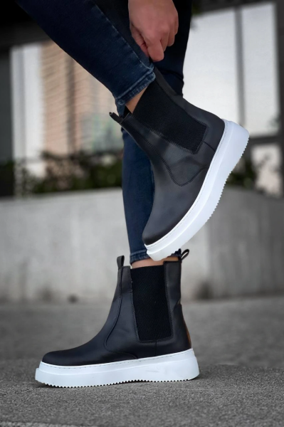 KB-0992  Kuback Siyah Cilt  Yüksek Taban  Lastikli Erkek Bot