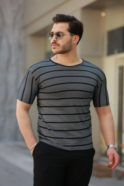 Erkek Petek Desenli Kısa Kollu T-shirt