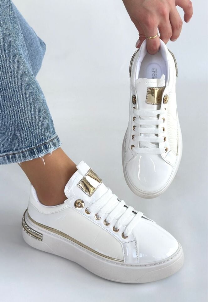 Hley Beyaz Rugan Paraşüt Detaylı Bağcıklı Spor Ayakkabı